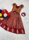 Ajd 8148 Soft Silk Golden Zari Weaving Work Kids Wear Gown Collections Wholesale Online
